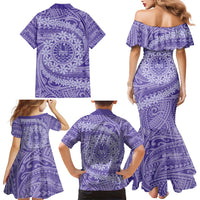 Tahitian Tiare Flower Family Matching Mermaid Dress and Hawaiian Shirt Violet Polynesian Pattern LT9 - Polynesian Pride