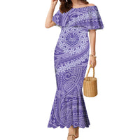 Tahitian Tiare Flower Family Matching Mermaid Dress and Hawaiian Shirt Violet Polynesian Pattern LT9 Mom's Dress Violet - Polynesian Pride