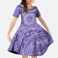 Tahitian Tiare Flower Family Matching Off Shoulder Maxi Dress and Hawaiian Shirt Violet Polynesian Pattern LT9 Daughter's Dress Violet - Polynesian Pride