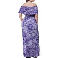 Tahitian Tiare Flower Family Matching Off Shoulder Maxi Dress and Hawaiian Shirt Violet Polynesian Pattern LT9 - Polynesian Pride