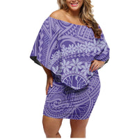 Tahitian Tiare Flower Family Matching Off Shoulder Short Dress and Hawaiian Shirt Violet Polynesian Pattern LT9 Mom's Dress Violet - Polynesian Pride