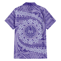 Tahitian Tiare Flower Family Matching Short Sleeve Bodycon Dress and Hawaiian Shirt Violet Polynesian Pattern LT9 - Polynesian Pride