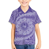Tahitian Tiare Flower Family Matching Short Sleeve Bodycon Dress and Hawaiian Shirt Violet Polynesian Pattern LT9 Son's Shirt Violet - Polynesian Pride