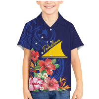 Personalised Tokelau Tropical Hibiscus Family Matching Mermaid Dress and Hawaiian Shirt With Polynesian Plumeria Tattoo LT9 Son's Shirt Blue - Polynesian Pride