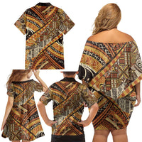 Hawaiian Style Tapa Family Matching Off Shoulder Short Dress and Hawaiian Shirt Vintage Seamless Pattern LT9 - Polynesian Pride
