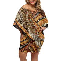 Hawaiian Style Tapa Family Matching Off Shoulder Short Dress and Hawaiian Shirt Vintage Seamless Pattern LT9 Mom's Dress Red - Polynesian Pride