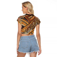 Hawaiian Style Tapa Raglan Cropped T Shirt Vintage Seamless Pattern - Polynesian Pride
