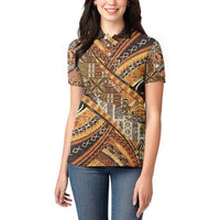 Hawaiian Style Tapa Women Polo Shirt Vintage Seamless Pattern - Polynesian Pride