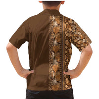 Hawaiian Tribal Elements Hibiscus Family Matching Mermaid Dress and Hawaiian Shirt Gold Pattern LT9 - Polynesian Pride