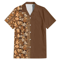 Hawaiian Tribal Elements Hibiscus Family Matching Mermaid Dress and Hawaiian Shirt Gold Pattern LT9 Dad's Shirt - Short Sleeve Gold - Polynesian Pride