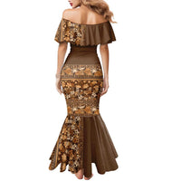 Hawaiian Tribal Elements Hibiscus Family Matching Mermaid Dress and Hawaiian Shirt Gold Pattern LT9 - Polynesian Pride