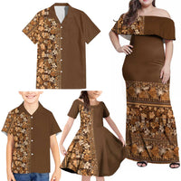 Hawaiian Tribal Elements Hibiscus Family Matching Off Shoulder Maxi Dress and Hawaiian Shirt Gold Pattern LT9 - Polynesian Pride