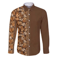 Hawaiian Tribal Elements Hibiscus Family Matching Off Shoulder Short Dress and Hawaiian Shirt Gold Pattern LT9 Dad's Shirt - Long Sleeve Gold - Polynesian Pride