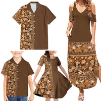 Hawaiian Tribal Elements Hibiscus Family Matching Summer Maxi Dress and Hawaiian Shirt Gold Pattern LT9 - Polynesian Pride