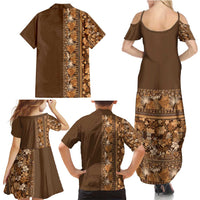 Hawaiian Tribal Elements Hibiscus Family Matching Summer Maxi Dress and Hawaiian Shirt Gold Pattern LT9 - Polynesian Pride