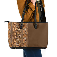 Hawaiian Tribal Elements Hibiscus Leather Tote Bag Gold Pattern - Polynesian Pride
