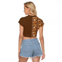 Hawaiian Tribal Elements Hibiscus Raglan Cropped T Shirt Gold Pattern - Polynesian Pride