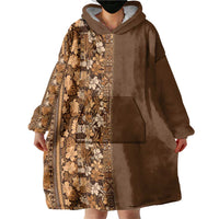 Hawaiian Tribal Elements Hibiscus Wearable Blanket Hoodie Gold Pattern - Polynesian Pride