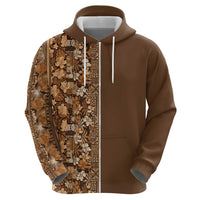 Hawaiian Tribal Elements Hibiscus Zip Hoodie Gold Pattern - Polynesian Pride