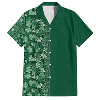 Hawaiian Tribal Elements Hibiscus Family Matching Off The Shoulder Long Sleeve Dress and Hawaiian Shirt Green Pattern LT9 Dad's Shirt - Short Sleeve Green - Polynesian Pride