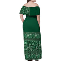 Hawaiian Tribal Elements Hibiscus Family Matching Off Shoulder Maxi Dress and Hawaiian Shirt Green Pattern LT9 - Polynesian Pride