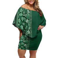 Hawaiian Tribal Elements Hibiscus Family Matching Off Shoulder Short Dress and Hawaiian Shirt Green Pattern LT9 Mom's Dress Green - Polynesian Pride