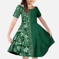 Hawaiian Tribal Elements Hibiscus Family Matching Puletasi and Hawaiian Shirt Green Pattern - Polynesian Pride