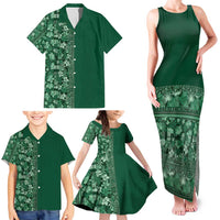 Hawaiian Tribal Elements Hibiscus Family Matching Tank Maxi Dress and Hawaiian Shirt Green Pattern LT9 - Polynesian Pride