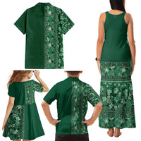 Hawaiian Tribal Elements Hibiscus Family Matching Tank Maxi Dress and Hawaiian Shirt Green Pattern LT9 - Polynesian Pride