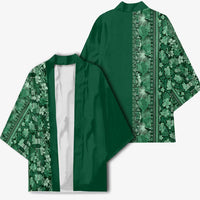 Hawaiian Tribal Elements Hibiscus Kimono Green Pattern - Polynesian Pride
