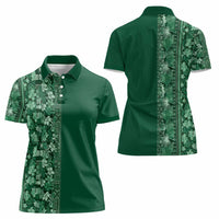 Hawaiian Tribal Elements Hibiscus Women Polo Shirt Green Pattern - Polynesian Pride