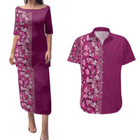 Hawaiian Tribal Elements Hibiscus Couples Matching Puletasi and Hawaiian Shirt Pink Pattern - Polynesian Pride