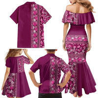 Hawaiian Tribal Elements Hibiscus Family Matching Mermaid Dress and Hawaiian Shirt Pink Pattern LT9 - Polynesian Pride