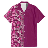 Hawaiian Tribal Elements Hibiscus Family Matching Mermaid Dress and Hawaiian Shirt Pink Pattern LT9 Dad's Shirt - Short Sleeve Pink - Polynesian Pride