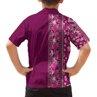 Hawaiian Tribal Elements Hibiscus Family Matching Off The Shoulder Long Sleeve Dress and Hawaiian Shirt Pink Pattern LT9 - Polynesian Pride