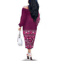 Hawaiian Tribal Elements Hibiscus Family Matching Off The Shoulder Long Sleeve Dress and Hawaiian Shirt Pink Pattern LT9 - Polynesian Pride