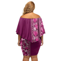 Hawaiian Tribal Elements Hibiscus Family Matching Off Shoulder Short Dress and Hawaiian Shirt Pink Pattern LT9 - Polynesian Pride