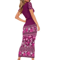 Hawaiian Tribal Elements Hibiscus Family Matching Short Sleeve Bodycon Dress and Hawaiian Shirt Pink Pattern LT9 - Polynesian Pride