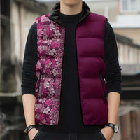 Hawaiian Tribal Elements Hibiscus Sleeveless Puffer Jacket Pink Pattern - Polynesian Pride