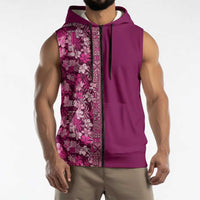 Hawaiian Tribal Elements Hibiscus Sleeveless Zip Hoodie Pink Pattern - Polynesian Pride