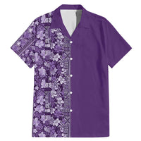 Hawaiian Tribal Elements Hibiscus Family Matching Mermaid Dress and Hawaiian Shirt Purple Pattern LT9 Dad's Shirt - Short Sleeve Purple - Polynesian Pride