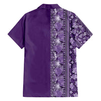 Hawaiian Tribal Elements Hibiscus Family Matching Off The Shoulder Long Sleeve Dress and Hawaiian Shirt Purple Pattern LT9 - Polynesian Pride