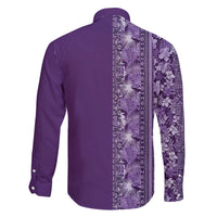 Hawaiian Tribal Elements Hibiscus Family Matching Off The Shoulder Long Sleeve Dress and Hawaiian Shirt Purple Pattern LT9 - Polynesian Pride