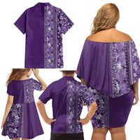 Hawaiian Tribal Elements Hibiscus Family Matching Off Shoulder Short Dress and Hawaiian Shirt Purple Pattern LT9 - Polynesian Pride