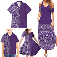 Hawaiian Tribal Elements Hibiscus Family Matching Summer Maxi Dress and Hawaiian Shirt Purple Pattern LT9 - Polynesian Pride
