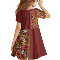 Hawaiian Tribal Elements Hibiscus Family Matching Long Sleeve Bodycon Dress and Hawaiian Shirt Red Pattern LT9 - Polynesian Pride