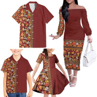 Hawaiian Tribal Elements Hibiscus Family Matching Off The Shoulder Long Sleeve Dress and Hawaiian Shirt Red Pattern LT9 - Polynesian Pride