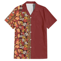 Hawaiian Tribal Elements Hibiscus Family Matching Off The Shoulder Long Sleeve Dress and Hawaiian Shirt Red Pattern LT9 Dad's Shirt - Short Sleeve Red - Polynesian Pride