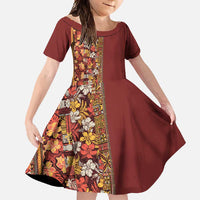 Hawaiian Tribal Elements Hibiscus Family Matching Off Shoulder Maxi Dress and Hawaiian Shirt Red Pattern - Polynesian Pride