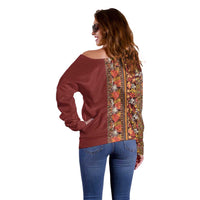 Hawaiian Tribal Elements Hibiscus Off Shoulder Sweater Red Pattern - Polynesian Pride